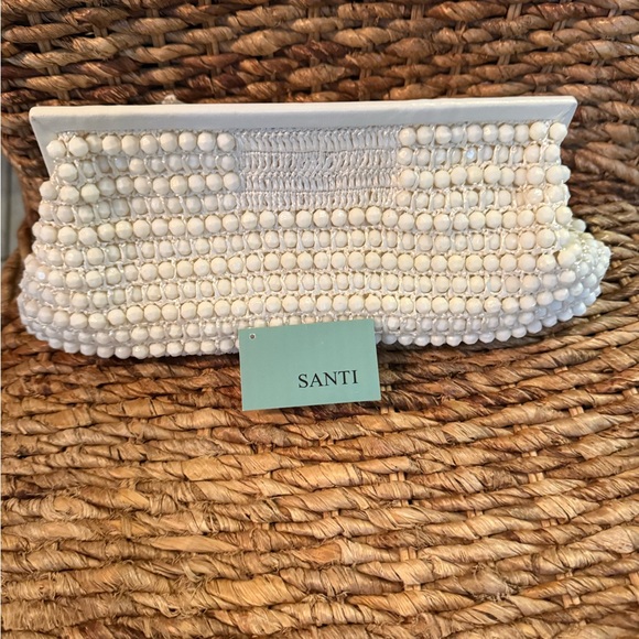 Santi White Beaded Clutch